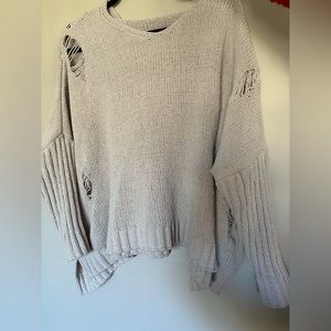 Distressed chenille hooded sweater